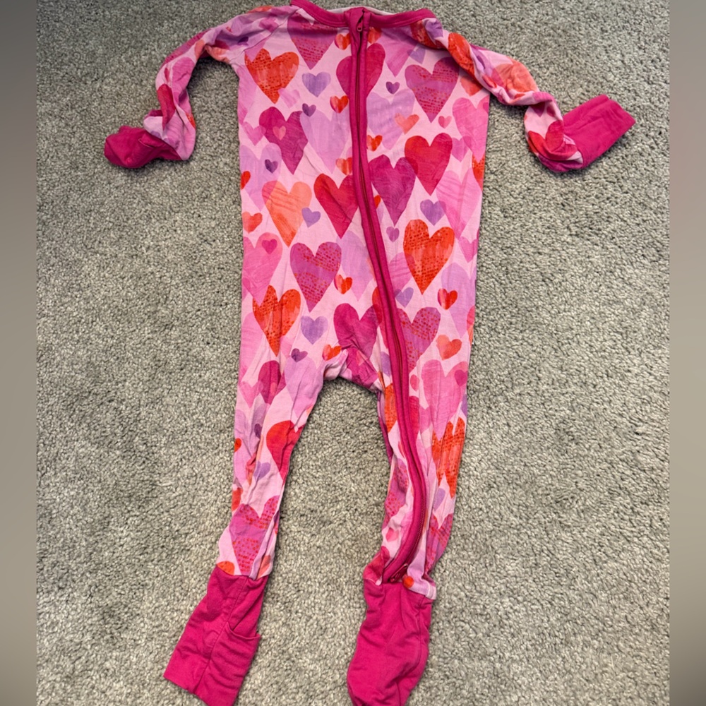 Little Sleepies Pink and Red Heart Footie